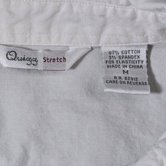 Quizz Stretch White Pintuck Blouse Hook Front Fitted Long Sleeve Size M - Picture 6 of 10